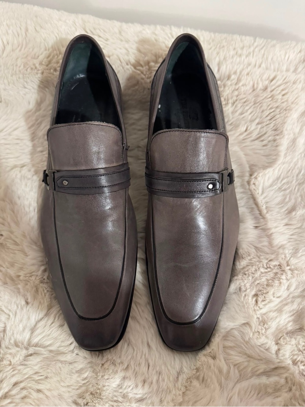 Tre Fratelli -  Men's Gray Leather Slip-On Dress Loafers